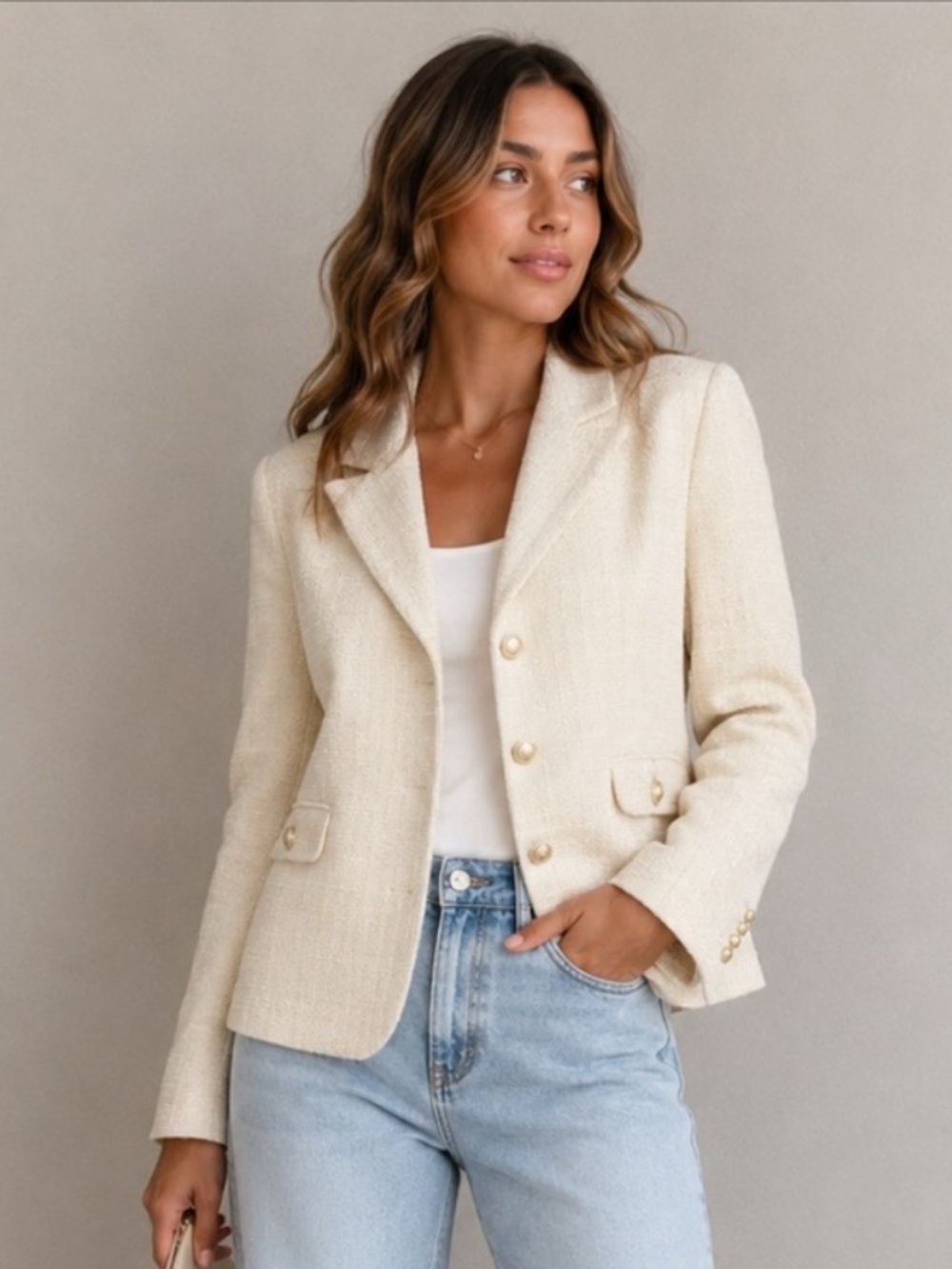 Sunday Brunch Buttercream Tweed Blazer